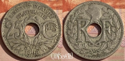 Франция 25 сантимов 1918 года, KM# 867a, 381p-018 ♛