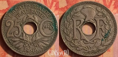 Франция 25 сантимов 1918 года, KM# 867a, 441o-003 ♛