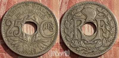 Франция 25 сантимов 1919 года, KM# 867a, 211q-102 ♛