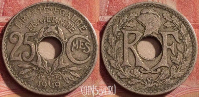 Франция 25 сантимов 1919 года, KM# 867a, 325k-072
