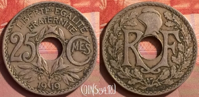 Франция 25 сантимов 1919 года, KM# 867a, 393o-093