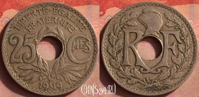 Франция 25 сантимов 1919 года, KM# 867a, 428o-107