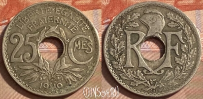 Франция 25 сантимов 1919 года, KM# 867a, 486р-112 ♛