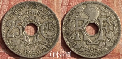 Франция 25 сантимов 1920 года, KM# 867a, 088p-035
