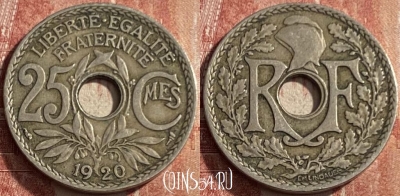Франция 25 сантимов 1920 года, KM# 867a, 211q-138 ♛