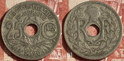 Франция 25 сантимов 1920 года, KM# 867a, 221p-130
