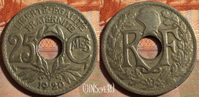 Франция 25 сантимов 1920 года, KM# 867a, 351s-088
