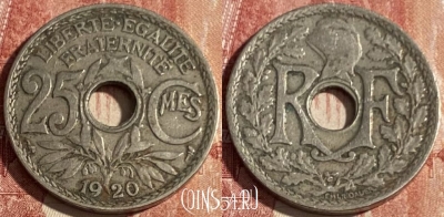 Франция 25 сантимов 1920 года, KM# 867a, 426p-093 ♛