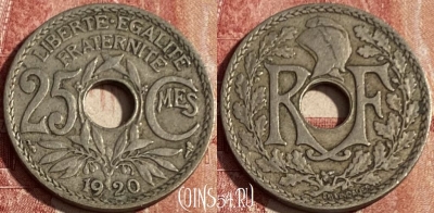 Франция 25 сантимов 1920 года, KM# 867a, 430p-125 ♛