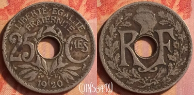 Франция 25 сантимов 1920 года, KM# 867a, 443o-047
