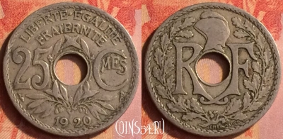 Франция 25 сантимов 1920 года, KM# 867a, 443o-072