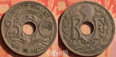 Франция 25 сантимов 1920 года, KM# 867a, 443o-136