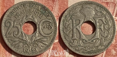 Франция 25 сантимов 1921 года, KM# 867a, 240p-010
