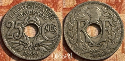 Франция 25 сантимов 1921 года, KM# 867a, 289s-099