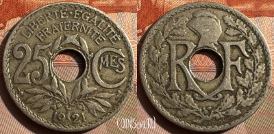 Франция 25 сантимов 1921 года, KM# 867a, 326s-041