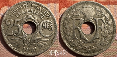 Франция 25 сантимов 1921 года, KM# 867a, 343s-135