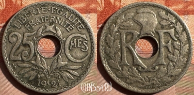 Франция 25 сантимов 1921 года, KM# 867a, 350s-008
