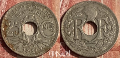 Франция 25 сантимов 1921 года, KM# 867a, 426p-029 ♛