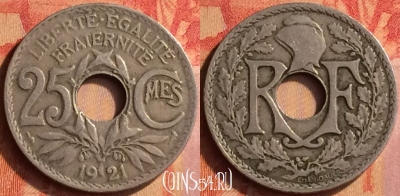 Франция 25 сантимов 1921 года, KM# 867a, 442o-110