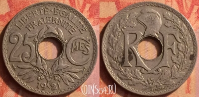 Франция 25 сантимов 1921 года, KM# 867a, 442o-126 ♛