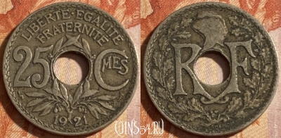 Франция 25 сантимов 1921 года, KM# 867a, 490р-137