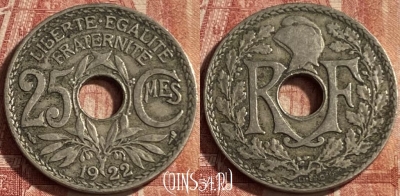 Франция 25 сантимов 1922 года, KM# 867a, 077p-118