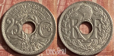 Франция 25 сантимов 1922 года, KM# 867a, 087p-112 ♛