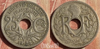 Франция 25 сантимов 1922 года, KM# 867a, 171p-060