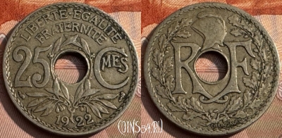 Франция 25 сантимов 1922 года, KM# 867a, 174s-101 ♛