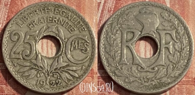 Франция 25 сантимов 1922 года, KM# 867a, 214q-032 ♛