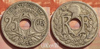Франция 25 сантимов 1922 года, KM# 867a, 347q-022 ♛