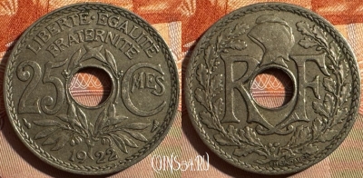 Франция 25 сантимов 1922 года, KM# 867a, 350s-095 ♛