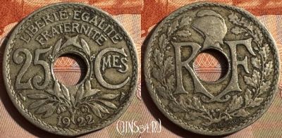 Франция 25 сантимов 1922 года, KM# 867a, 354s-114