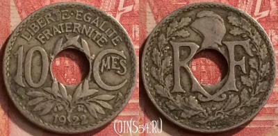 Франция 10 сантимов 1922 года, KM# 866a, 397-111