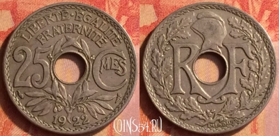 Франция 25 сантимов 1922 года, KM# 867a, 444o-012