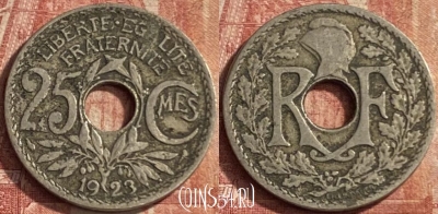 Франция 25 сантимов 1923 года, KM# 867a, 090p-030