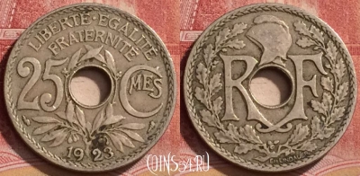 Франция 25 сантимов 1923 года, KM# 867a, 148l-112