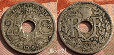 Франция 25 сантимов 1923 года, KM# 867a, 168s-140