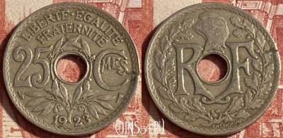 Франция 25 сантимов 1923 года, KM# 867a, 221p-128 ♛