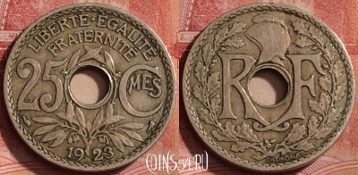 Франция 25 сантимов 1923 года, KM# 867a, 325k-046