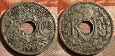 Франция 25 сантимов 1923 года, KM# 867a, 325s-057