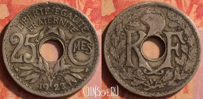 Франция 25 сантимов 1923 года, KM# 867a, 442o-108
