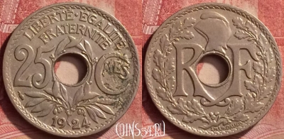 Франция 25 сантимов 1924 года, KM# 867a, 052l-169