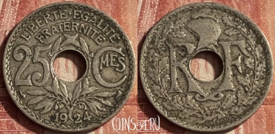 Франция 25 сантимов 1924 года, KM# 867a, 069p-020