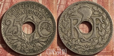 Франция 25 сантимов 1924 года, KM# 867a, 075p-065