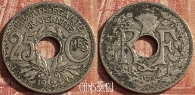 Франция 25 сантимов 1924 года, KM# 867a, 088p-007
