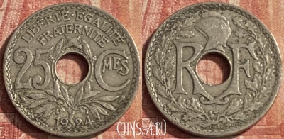 Франция 25 сантимов 1924 года, KM# 867a, 088p-024