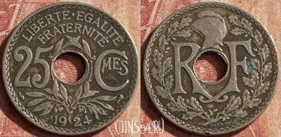 Франция 25 сантимов 1924 года, KM# 867a, 128p-040