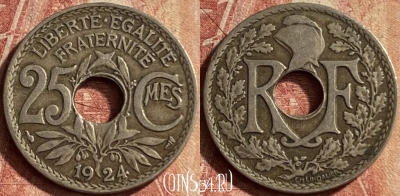Франция 25 сантимов 1924 года, KM# 867a, 130p-038