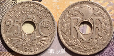 Франция 25 сантимов 1924 года, KM 867a, 139-071